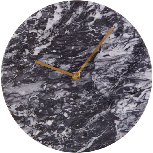 Premier Housewares - Wall Clock Black / Gold Needles Clocks For Living Room / Bedroom / Contemporary Style Round Shaped Design Marble Clocks For