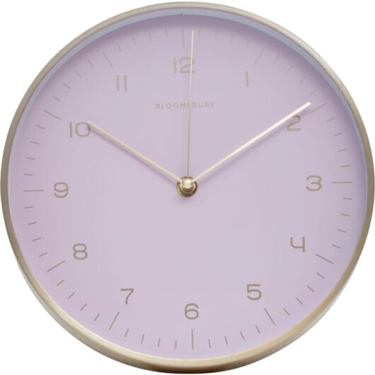 Premier Housewares - Wall Clock Gold / Pink Finish Frame Clocks For Living Room / Bedroom / Contemporary Style Round Shaped Design Metal Clocks For