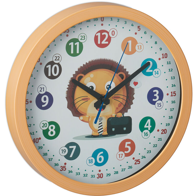 Relaxdays - Wall Clock, Learn, Time, Battery Power, Kitchen, Office, Analog, Second Hand, Numerals, Diameter 30cm, Yellow