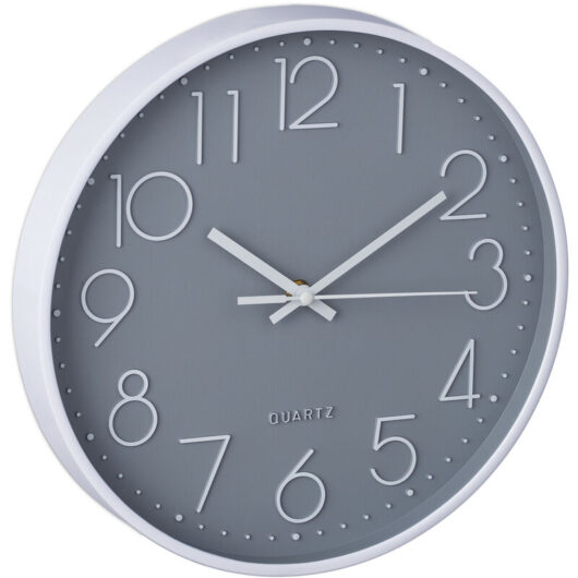 Relaxdays - Wall Clock, Modern, Battery Powered, Kitchen, Office, Analog, Second Hand, Numerals, Diameter 30cm, Grey/White