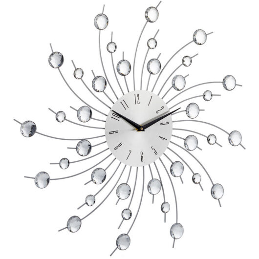 Relaxdays - xl Shiny Wall Clock, Large Kitchen Sunburst Wall Clock, Modern Timepiece, 50 cm Diameter, Silver