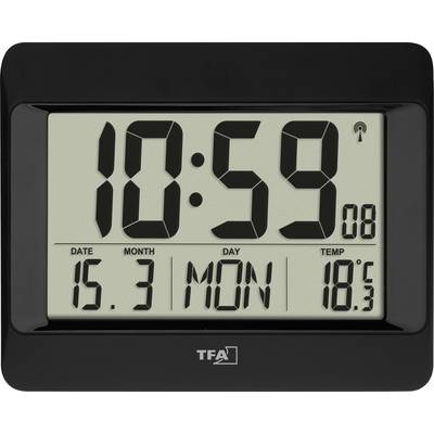 TFA Dostmann 60.4519.01 Radio Wall clock 215 mm x 26 mm x 160 mm Black Large display