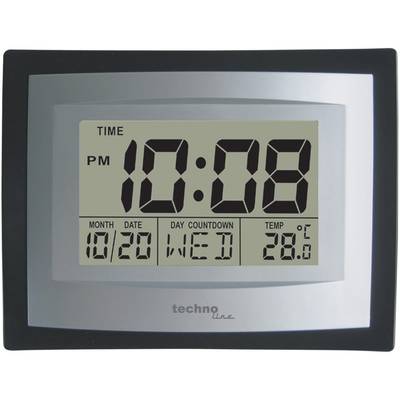 Techno Line WS 8004 Quartz Wall clock 220 mm x 170 mm x 35 mm Silver, Black