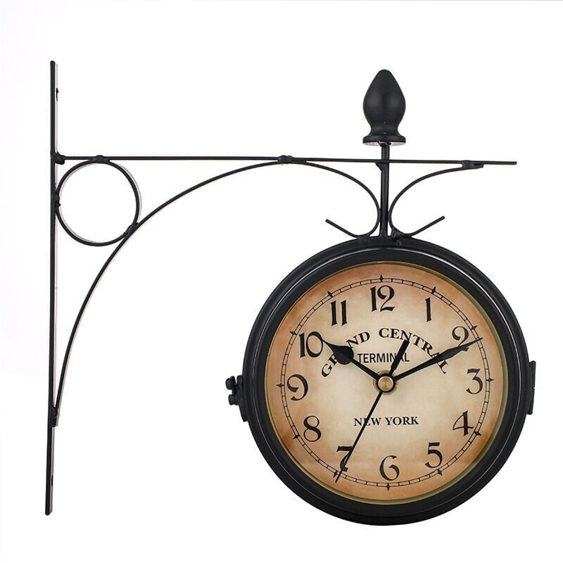 Aiperq - Retro Double Sided Station Clock, Waterproof Wall Clock, Dial with Double Sided Pendulum Mounting Bracket for Indoor and Outdoor Home Patio