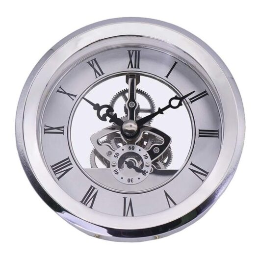 Built-in Clock, 4-1/16 Inch (103MM) Transparent Skeleton Clock Inserts with Roman Numerals Quartz Movement Quartz Clock Accessories diy Watchmaking