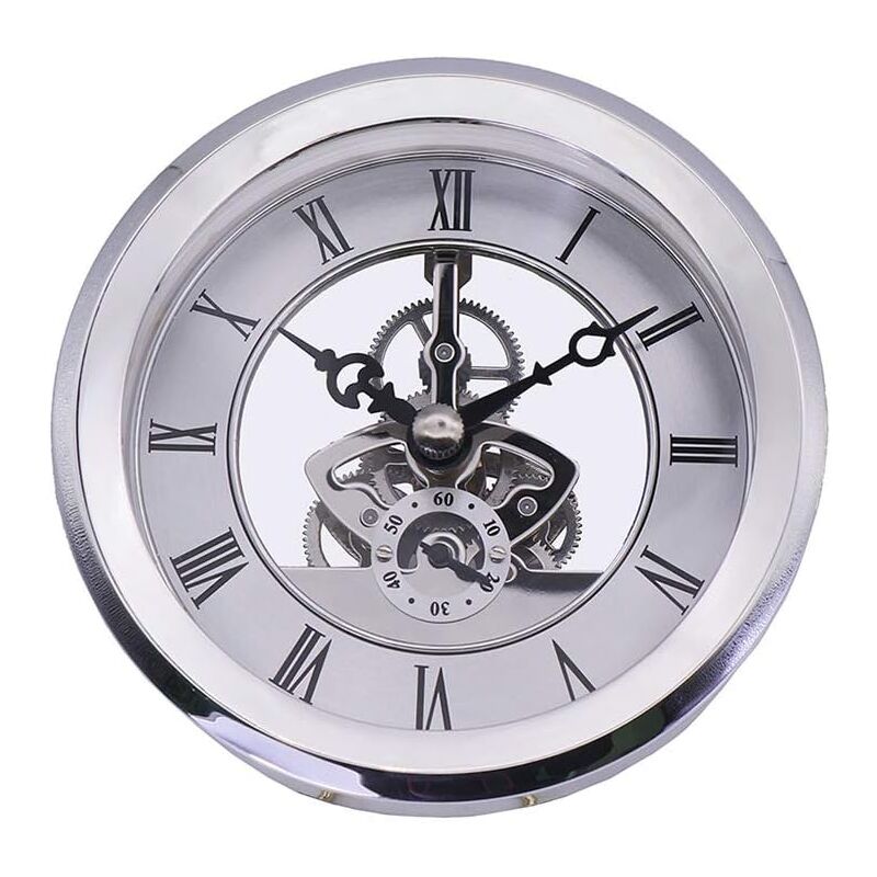Built-in Clock, 4-1/16 Inch (103MM) Transparent Skeleton Clock Inserts with Roman Numerals Quartz Movement Quartz Clock Accessories diy Watchmaking