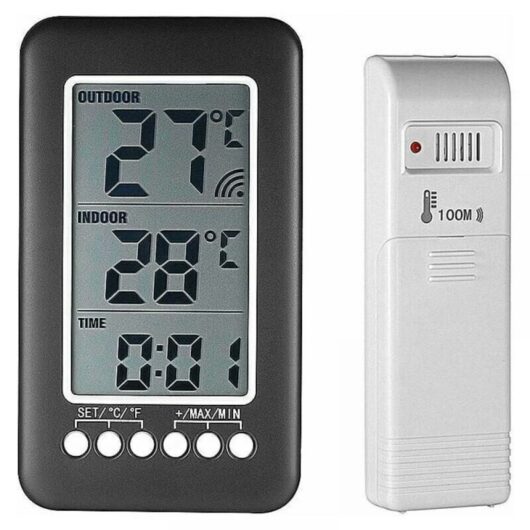 Cyslmuk - Wireless Indoor and Outdoor Thermometer with Digital Clock Wireless Weather Station with Outdoor Sensor, Temperature Monitor Smart lcd