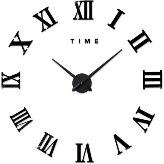 Memkey - Modern diy Large Wall Clock Roman Numerals Big Clock Stickers 3D Clock Wall Clock Home Office Decoration Removable (Battery Not Included)