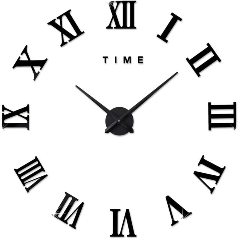 Memkey - Modern diy Large Wall Clock Roman Numerals Big Clock Stickers 3D Clock Wall Clock Home Office Decoration Removable (Battery Not Included)