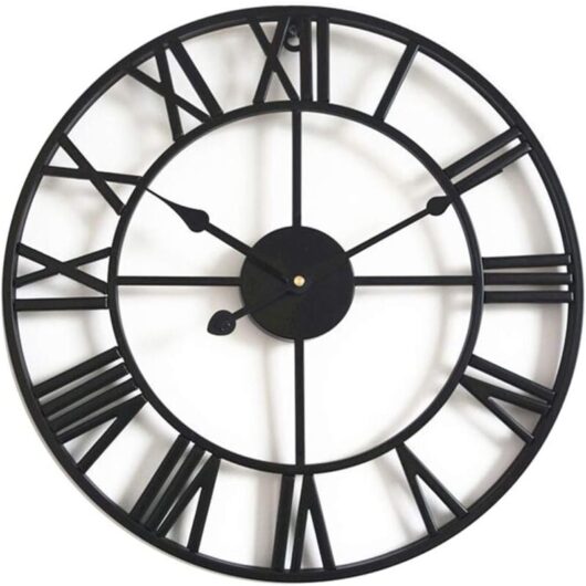 Memkey - Silent Vintage Wall Clock, 40cm Large Metal Skeleton Clock, Living Room Kitchen Cafe Hotel Office Home Decoration Clock (Black)