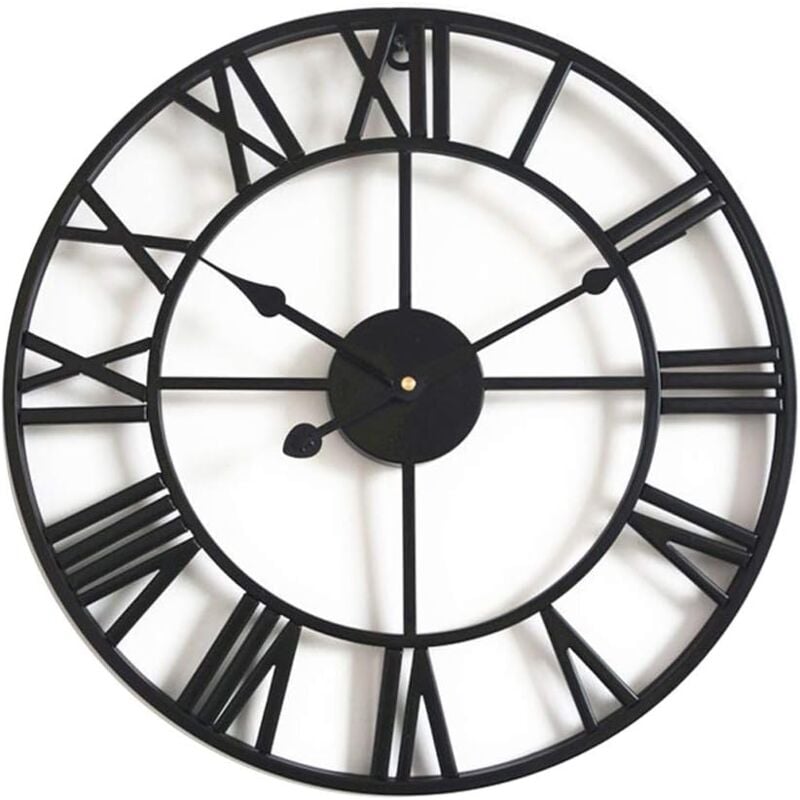 Memkey - Silent Vintage Wall Clock, 40cm Large Metal Skeleton Clock, Living Room Kitchen Cafe Hotel Office Home Decoration Clock (Black)