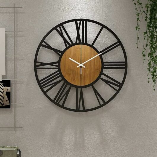 Dewdat - Large Round Black Wooden Wall Clock Living Room Decoration Retro Roman Numerals Silent No Tickling Suitable for Home Garden Office Cafe