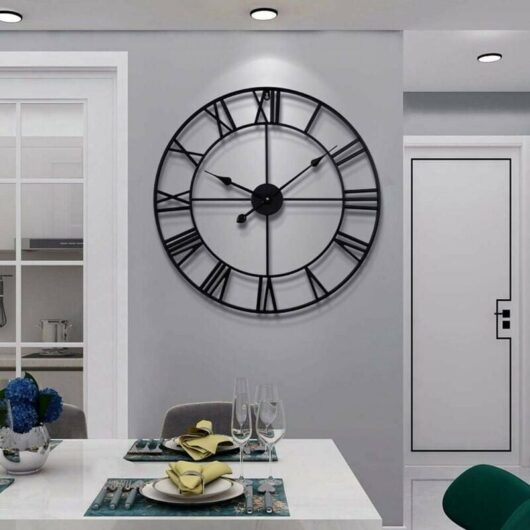 Dewdat - Large Vintage Round Metal Wall Clock Silent Non Ticking Battery Operated 40cm 47cm 60cm Black Roman Numeral Clocks for Living Room Bedroom