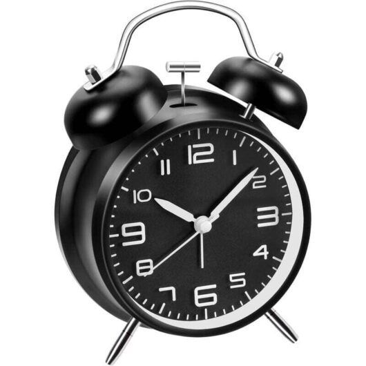 Mumu - Inch alarm clock with double battery for deep sleepers, antique bedroom alarm clock (black)