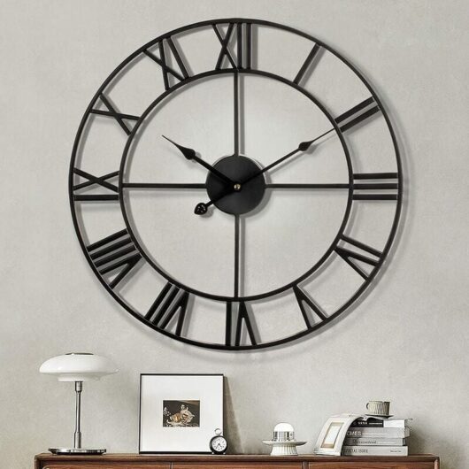 Mumu - Modern Roman Numeral Wall Clocks Large Silent Round Metal Non-Ticking Wall Clocks for Living Room Kitchen Bedroom Vintage Garden Wall Clocks
