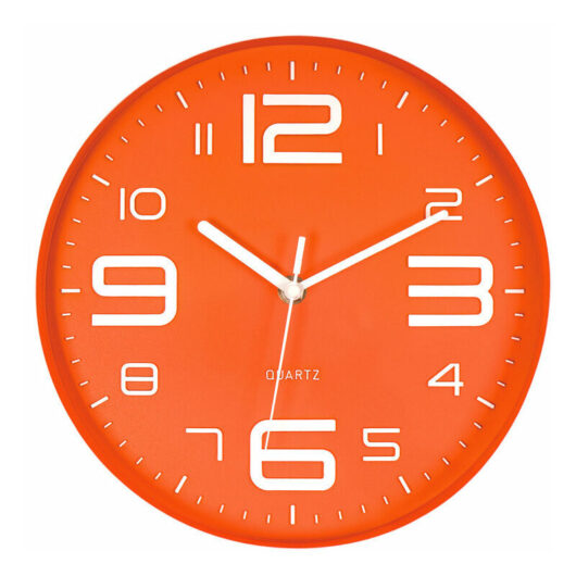 Orange Wall Clock Silent Modern Wall Pendulum Large 3D Numbers for Kid Girl Bedroom Kitchen Bathroom Living Room 30cm