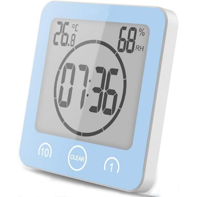 Bathroom Clock, Waterproof Touch Control Shower Clock, LCD Digital Alarm, Thermometer Hygrometer, Countdown Timer, Battery Powered, for Kitchen