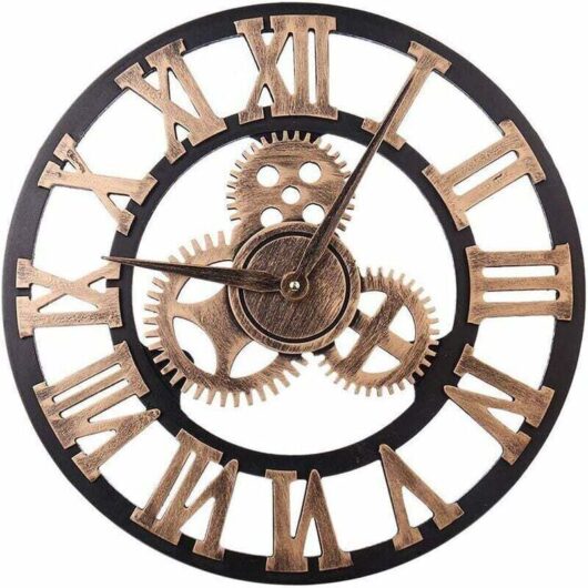 Large Vintage Style Round Metal Wall Clock Silent Non Ticking Battery Operated 45cm Black Roman Numerals Living Room Bedroom Kitchen Decor Gold Clock