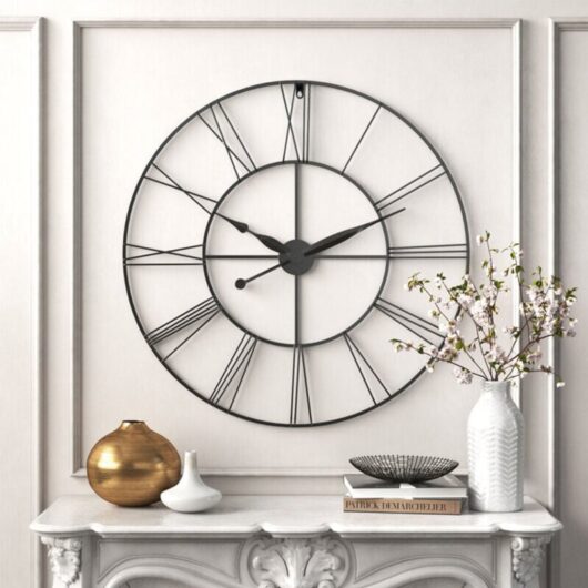 Large Wall Clock Rustic Roman Numeral, Dark Grey 80CM