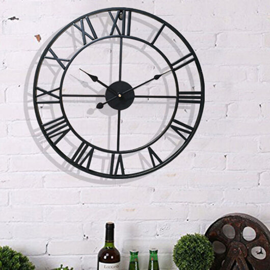 Roman Numerals Metal Skeleton Wall Clock, Black