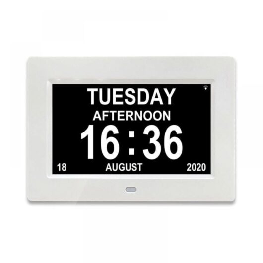 One Piece 7 Inch Digital Calendar Clock with Date and Time, Alzheimer's Clock for Parents, Medication Reminder for Grandparents and Kids - White