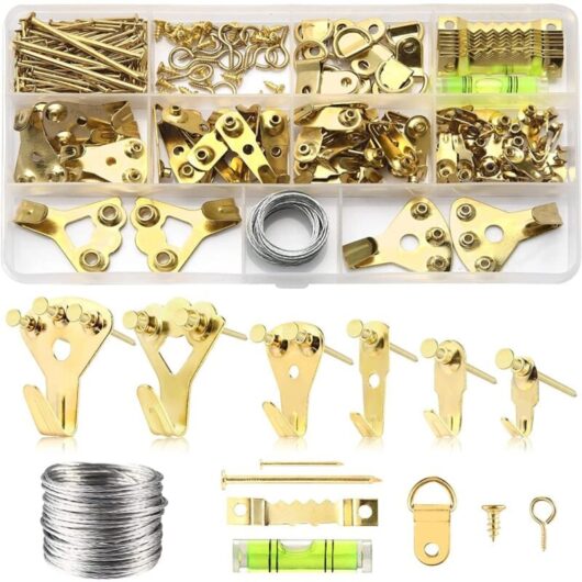 Picture Frame Hanger, 196 Pieces Picture Hanging Kit, with Screws, Nails, D-Ring and Screw Eye, Sawtooth Hangers, Steel Cable, Photo Frame Hooks
