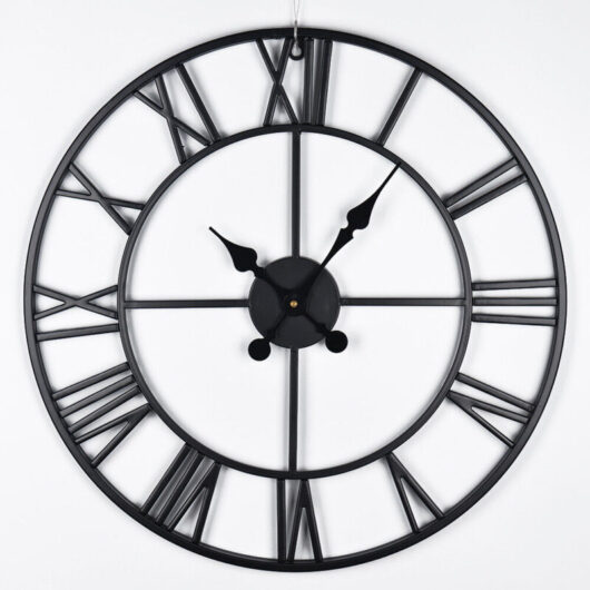 Shoze Vintage Large Black Wall Clock - 60CM Round Silent Skeleton Roman Numerals Battery Hanging Clock for Living Room, Bedroom, Kitchen, Hotel,