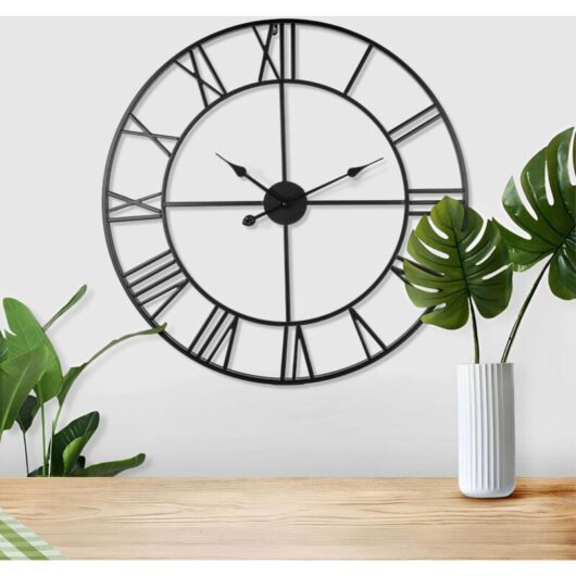 Shoze Vintage Wall Clock 78cm Roman Numerals Battery Powered Silent Clock Round Black Large Operated Giant Open Face Wall Clock for Home Living Room