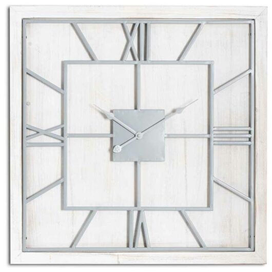 Williston Square Large Wall Clock - Metal/Wood - L5 x W90 x H90 cm - Silver/White