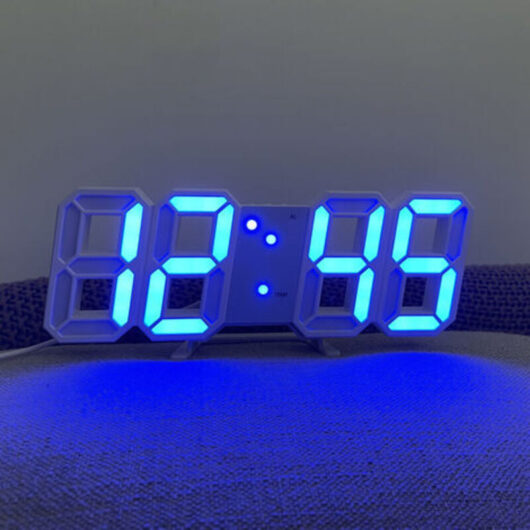 LED Digital Wall Clock with Blue and White Light, Adjustable Brightness, Large Temperature Display, 3D Living Room Clock, Cross-Border Digital Clock