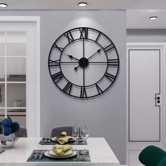 Large Round Vintage Style Metal Wall Clock, Silent, No Ticking, Battery Operated, 40cm, Black Roman Numerals, for Living Room, Bedroom, Kitchen
