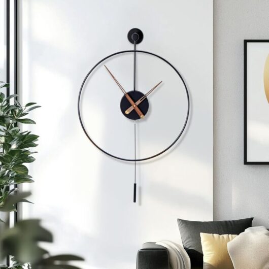 Large Wall Clock Classical Decorative 19.6in/50cm with Pendulum Modern Non-Ticking Silent Metal Wall Clocks Decorative Creative Art Clocks for Home