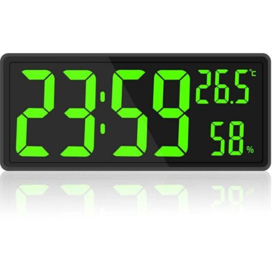Large screen digital clock, large digital wall clock with temperature and humidity, digital wall clock with LED numbers for bedroom, office, clear