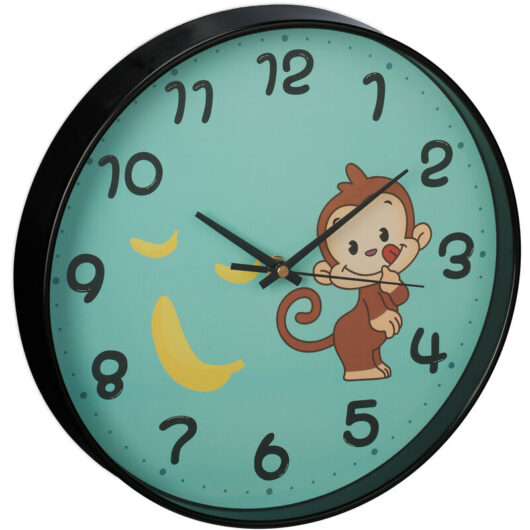 Relaxdays Wall Clock, Childrens Room, Battery Powered, Monkey, Design, Second Hand, Numbers, Playroom, Ø 29,5 cm, Blue