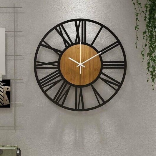 The cafe - 40cm Large Round Black Wooden Wall Clock for Living Room Decoration, Retro Roman Numerals, Silent, Does Not Tickly, Suitable for