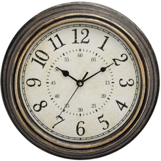 Vintage 30cm Silent Quartz Wall Clock with Large Numbers, HD Glass, and Antique Copper Finish