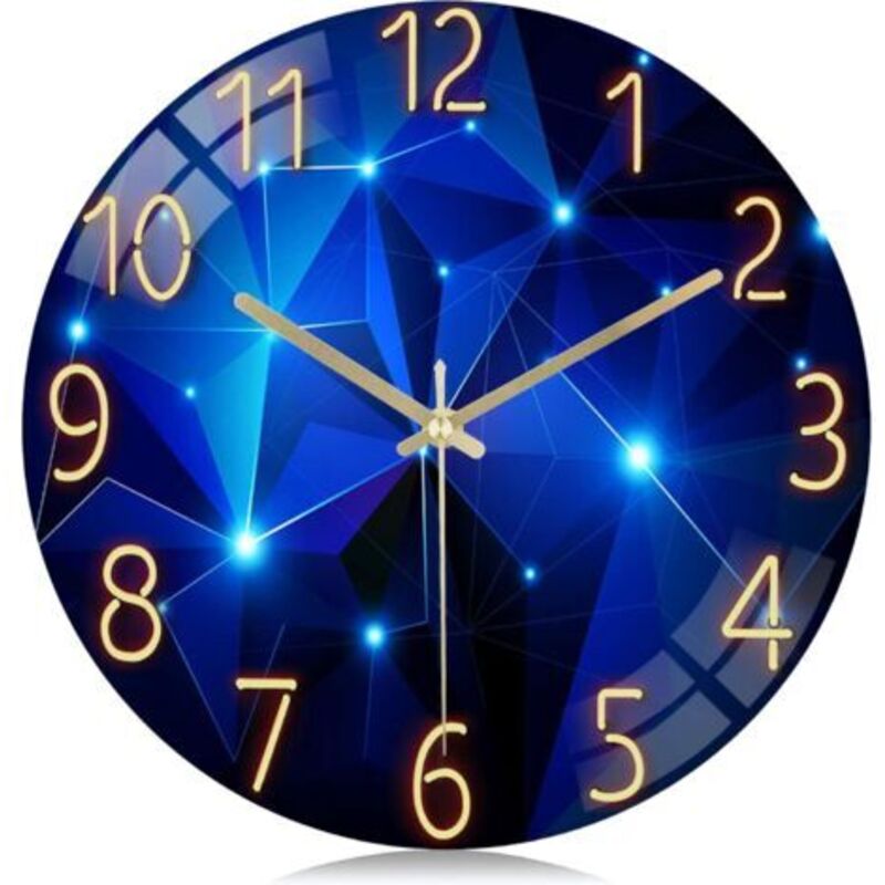 30cm Glass Starry Sky Wall Clock, Silent Modern Creative Blue Wall Clock, Non-Ticking Decor for Living Room Bedroom Office