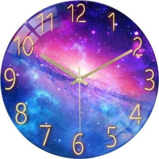 30cm Milky Way Glass Wall Clock, Silent Purple Modern Design Creative Wall Clock, Non-Ticking Decoration for Living Room Bedroom Office