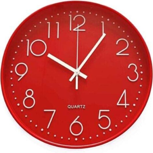 30cm Silent Round Modern Wall Clock, Non-Ticking Quartz Wall Clock for Bedroom, Living Room, Office, Classroom, Red
