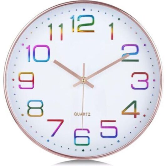 3D Multicolored Wall Clock, Silent Modern 30cm Rose Gold Wall Clock, Easy-to-Read Non-Ticking Decor for Kitchen Living Room