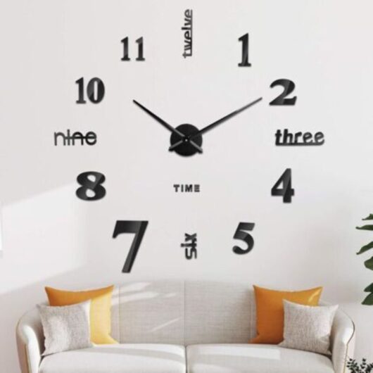 3D Wall Clock, DIY Digital Wall Clock, Silent Movement, Giant Wall Clock for Bedroom Kitchen Living Room (60-120 cm), Black