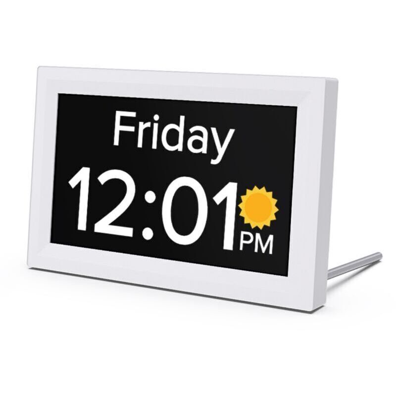 7-inch clock with day and date for seniors, large digital display, 5 alarms, 3 medication reminders, large font, dementia clock, alarm clock for