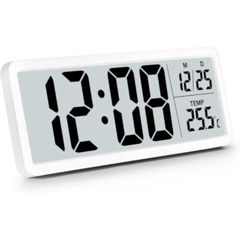 Battery Operated Digital Wall Clock, Digital Wall Clock with Large Numbers, Temperature, 12/24 Hour, Desk Clock, Digital Wall Clock for Living Room,