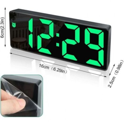 Digital Alarm Clock, Large LED Screen, Mirror Surface Clock with Snooze Function and Adjustable Brightness USB Charging Connection Alarm Clock for