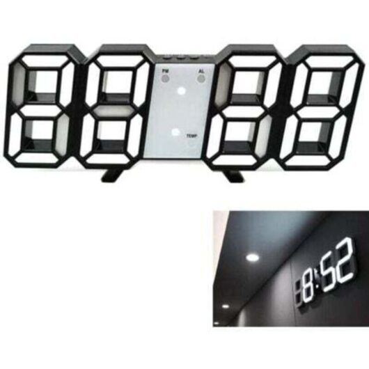 LED 3D Wall Clock, Modern Digital Alarm Clock for Home, Kitchen, Office, Bedside Table, Wall Clock, 24 or 12 Hour Display, TRIMEC