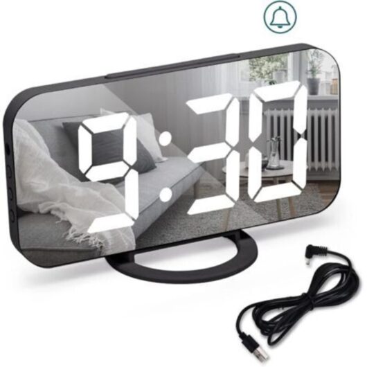 Large Digital Clock - Black, LED Electric Alarm Clock, Alarm, Snooze, 3 Dimming Modes, AC Powered Bedside Alarm Clock, Decorative Bedside Clock for