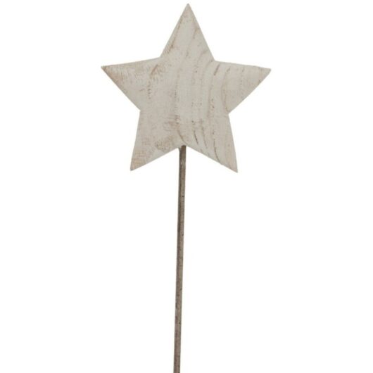 Large Whitewashed Rustic Star on Stand - Metal - L12 x W19 x H57 cm - White