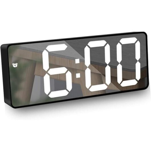 Memkey - Mirror Alarm Clock, Digital Alarm Clock with led Display of Date/Temperature/Snooze/2 Alarms/USB Charging Port, for Travel, Bedroom, Office,