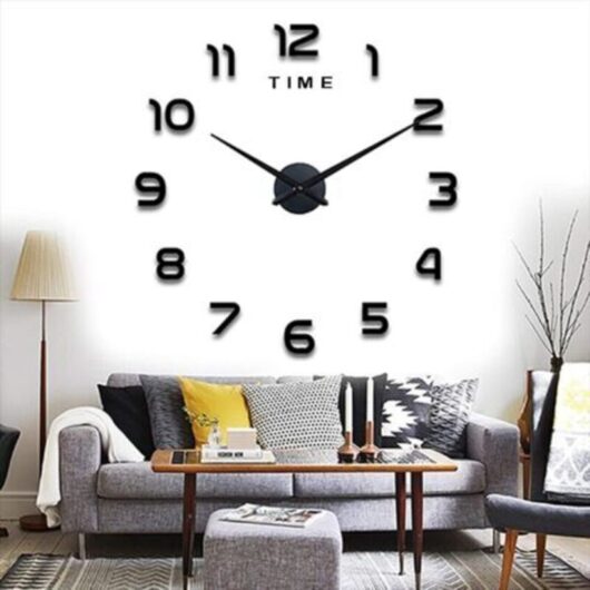 Modern DIY Large Wall Clock, Silent, Modern Metallic Wall Clock Home Office Decorations - Black