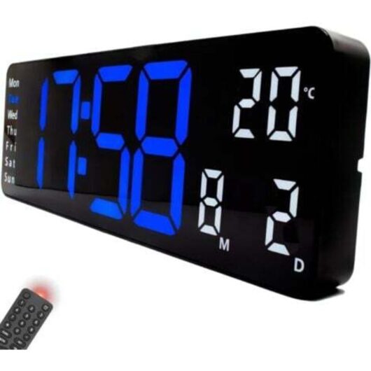 Opis Clock 1 XL Digital Wall Clock - Giant LED Digital Wall Clock with Temperature and Luminous Display in Blue-White